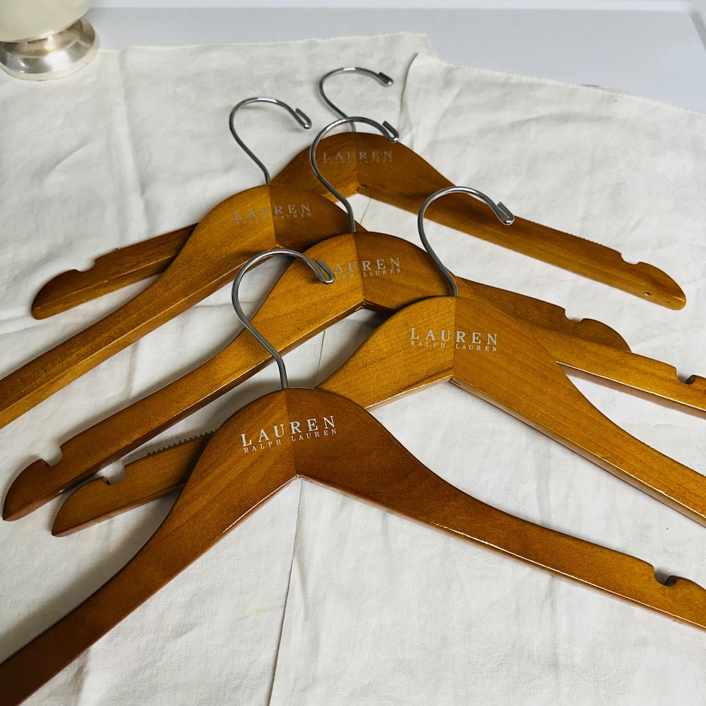 Lauren Ralph Lauren Brown Wooden Clothes Hanger — 5 Pc Set